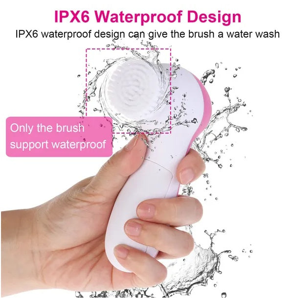 Waterproof Facial Cleansing Brush – Spin Face Cleaner with 5 Interchangeable Brush Heads