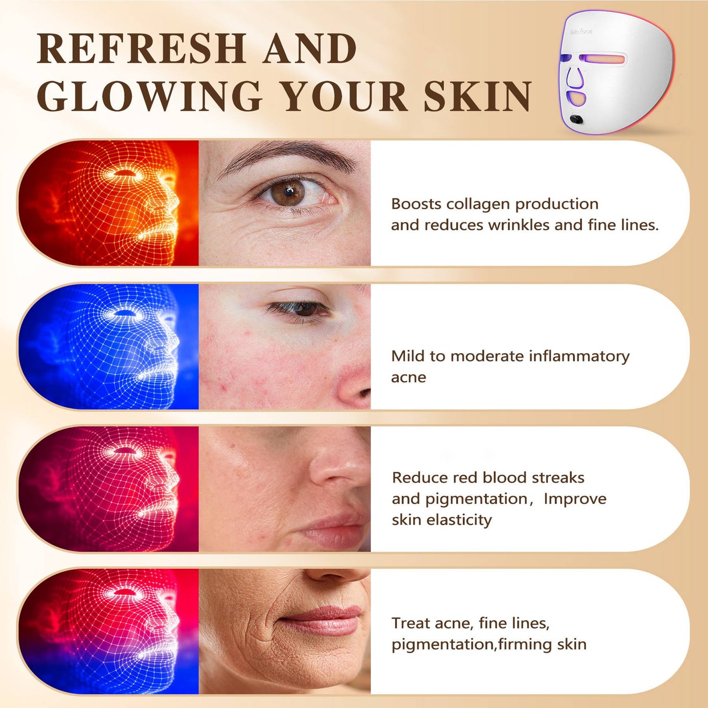 LED Face Mask – Red Light Therapy Facial Care Tool for Home & Travel