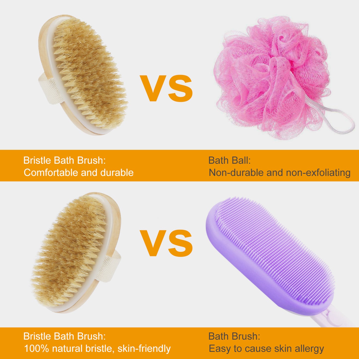 1Pc Long Handle Bath Brush – Shower Body & Back Scrubber for Exfoliation, Cellulite & Detox