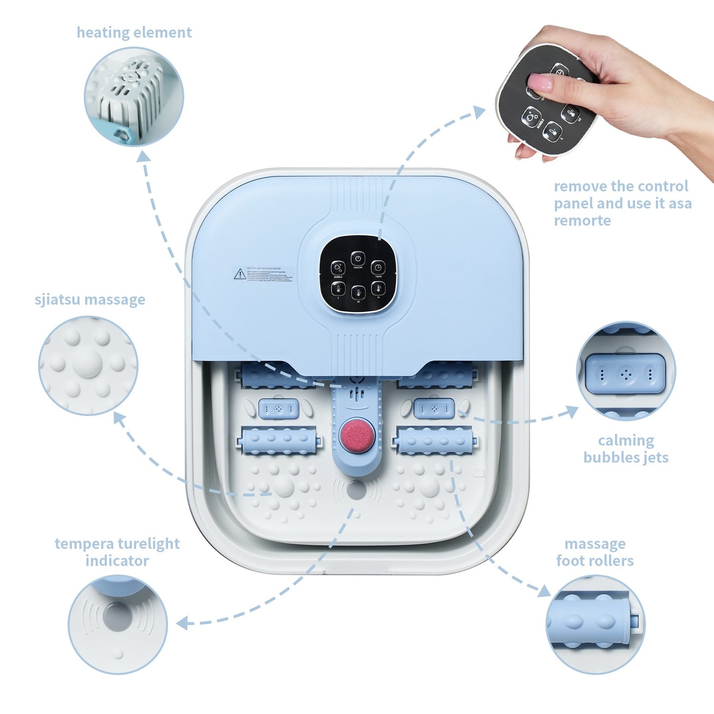 Electric Collapsible Foot Spa – Heated Foot Bath Massager with 16 Rollers, Bubbles & Remote Control