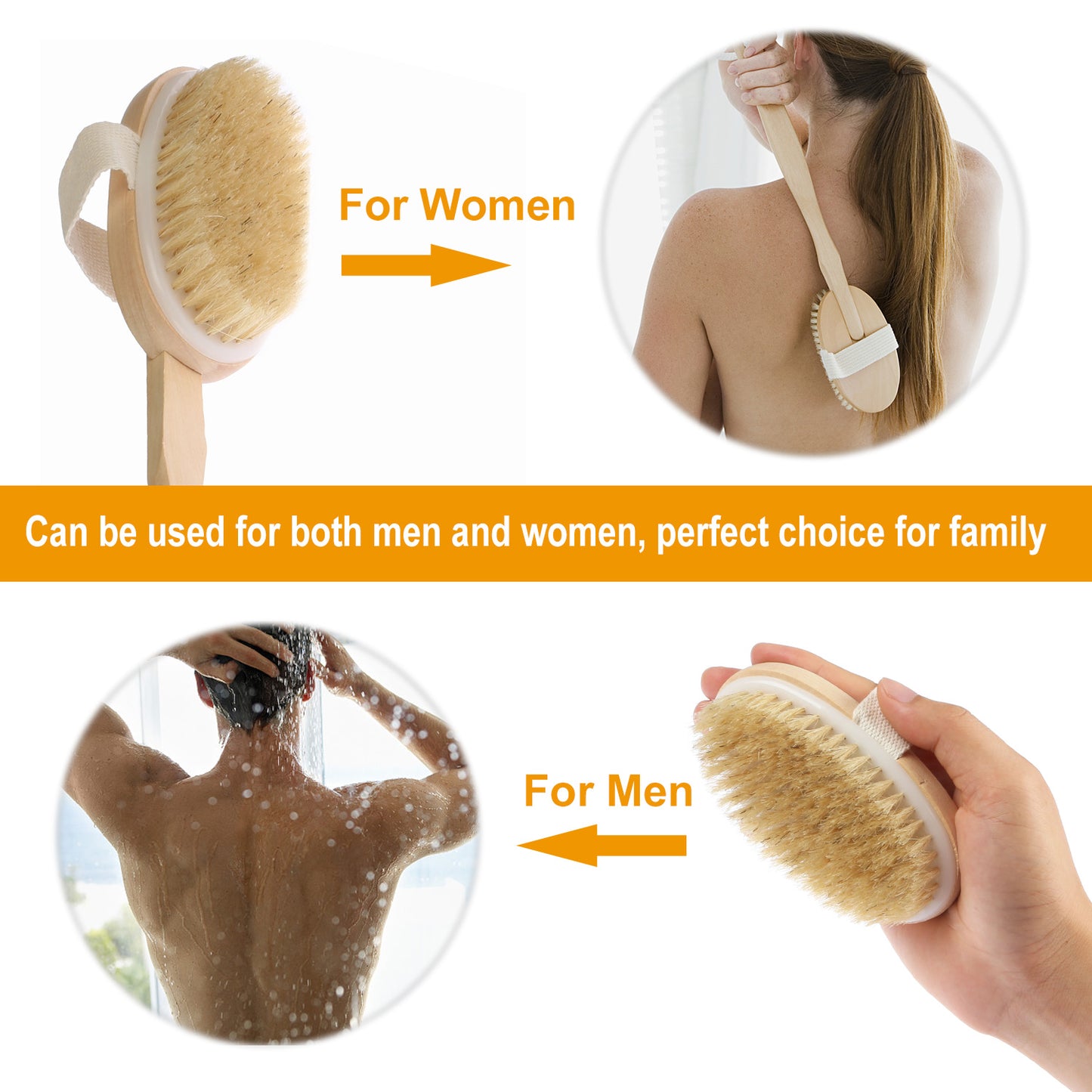 1Pc Long Handle Bath Brush – Shower Body & Back Scrubber for Exfoliation, Cellulite & Detox